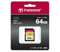 Transcend 500S SDXC 64 GB / UHS-I / U3 / V30 / R: 95 MB/s / W: 60 MB