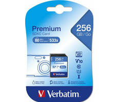 Verbatim SDXC 256 GB Speicherkarte Premium U1/Klasse U1 / UHS-I / R: 90 MBit/s / W: 10 MBit/s