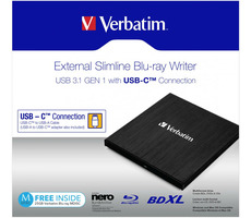 Verbatim Slimline schwarz / Blu-ray + DVD externer Brenner / USB 3.1 Gen. 1 / USB-C