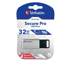 Verbatim Store 'n' Go Secure Pro 32 GB Silber / Flash-Disk / USB 3.0 / Lesen: 100 MB / Schreiben: 35 MB / 256-Bit-AES
