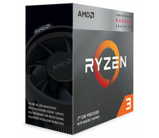 AMD RYZEN 3 3200G bei 3,6 GHz / Turbo 4,0 GHz / 4C4T / L1 384 kB L2 2 MB L3 4 MB / AM4 / Zen 2 / 65 W / Wraith