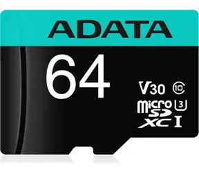 ADATA Micro SDXC 64 GB + SD-Adapter / V30 / U3 / Klasse 10 / R: 100 MB/s / W: 80 MB/s