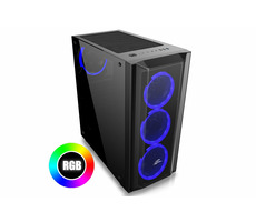 Evolveo Ptero Q1 schwarz / ATX / 2x USB 2.0 + 1x USB 3.0 / 4X RGB 120 mm / ohne Stromquelle / transparente Seite