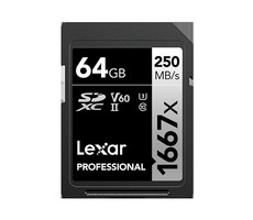 Lexar Professional 1667x SDXC 64 GB / Lesen: 250 MB / Schreiben: 90 MB / UHS-II U3 / Klasse 10 / V60