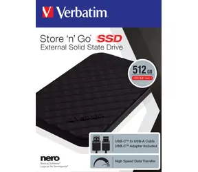Verbatim SSD Store 'n' Go 512GB schwarz / Externe SSD / 2,5"/ USB 3.2 Gen. 1