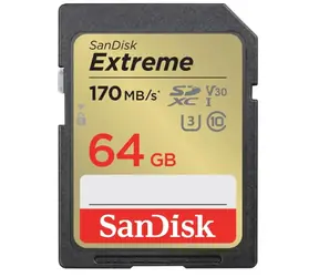 SanDisk Extreme SDXC 64 GB / Klasse 10 / Lesen/Schreiben 170/80 MB/s / geeignet für 4K