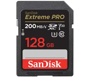 SanDisk Extreme PRO SDXC 128 GB / Klasse 10 / Übertragungsgeschwindigkeit 200 MB/s / geeignet für 4K