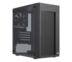AeroCool Hexform schwarz / PC-Gehäuse / Micro ATX / 1x USB 3.0 / 2x USB 2.0 / Ohne Netzteil / transparente Seite