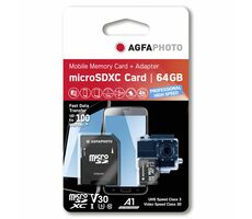 AGFAPHOTO MicroSDXC Professional 64 GB + Adapter / R: 100 MB/s / W: 50 MB/s / Klasse V30 