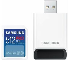Samsung SDXC PRO PLUS 512 GB + USB-Adapter / UHS-1 / Klasse 10 / U3 / Lesen: 180 MBit/s / Schreiben: 130 MBit/s