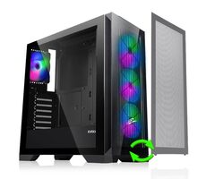 Evolveo Ptero Q2+ schwarz / ATX / 2x USB 2.0 + 1x USB 3.0 / ohne Stromquelle / 4X 120mm ARGB / transparente Seite