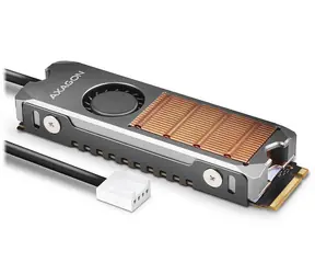 Axagon CLR-M2FAN, Kupferkühler mit Lüfter für ein- und zweiseitige M.2-SSD-Festplatte, Höhe 13 mm
