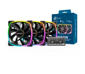 Montech AX120 PWM ARGB 3Stk. + Porthub schwarz / 120mm / 27 dB @ 1600 RPM / 59 CFM / 4-Pin PWM + 3-Pin