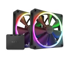 NZXT F140 PWM 2Stk. + Controller schwarz / 140mm / Fluid Dynamic Bearing / 32,5 dB @ 1800 RPM / 89,48 CFM / 4-Pin PWM
