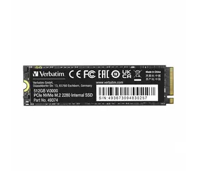 Verbatim Vi3000 512 GB / M.2 2280 / R: 3000 MB/s / W: 2000 MB/s / IOPS R: 150.000 W: 100.000 / MTBF 1 Std. / 3 Jahre