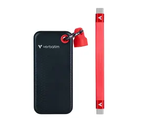 Verbatim Pocket SSD Externes Laufwerk 2TB schwarz-rot / USB-C 3.2 Gen 2 / R: 1000MBs / W: 1000MBs 