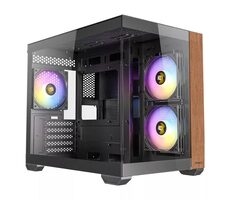 Antec CX600M Wood schwarz / mATX / 1x USB-A 2.0 / 1x USB-C 3.1 / 3x 120mm RGB / ohne Netzteil / transparentes Seitenteil 