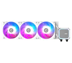 MSI MAG CoreLiquid A13 360 weiß / 3x 120mm / 31,1 dB @ 2000 U/min / 62,6 CFM / AMD + Intel