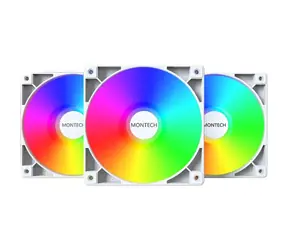 Montech GF120 PWM ARGB 3er-Set weiß / 120 mm / Hydraulisches Lager / 25,5 dB @ 1600 U/min / 112 CFM / ARGB / 4-polig