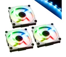 InWin Aurora RGB-LED 3 Stück schwarz-weiß / 120mm Lüfter / 30 dB @ 1400 U/min / Gleitlager / 40,26 CFM / Hub + RGB-Streifen