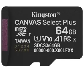 Kingston Canvas Select PLUS Gen3 microSDXC 64GB / UHS-I V30 / U3 / Klasse 10 / Lesen: bis zu 100 MB/s / Schreiben: bis zu 100 MB
