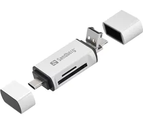 Sandberg Speicherkartenleser / USB-C- + USB- + MicroUSB-Anschlüsse / SD- und microSD-Steckplätze