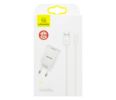 USAMS T21 USB 2A Reiseladegerät + Lightning-Kabel weiß