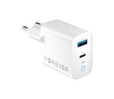 Forever TC-06-20AC Schnelles Netzwerkladegerät weiß / 1x USB-C 1x USB 20W / PD / QC 