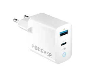 Forever GaN TC-06-33AC Schnelles Netzwerkladegerät weiß / 1x USB-C 1x USB 33W / PD / QC 