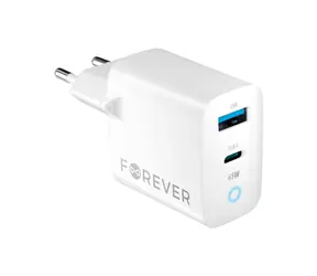 Forever GaN TC-06-65AC Schnelles Netzwerkladegerät weiß / 1x USB-C 1x USB 65W / PD / QC 