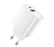 Forever LS-04 QC PD 20W Schnelles Netzwerkladegerät weiß / 1x USB-A 1x USB-C / QC 