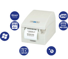 Citizen CT-S2000-L / Registrierkasse / 82,5 mm / Thermodrucker / 203 dpi / USB / RS-232 / Schneidegerät / Netzteil / Weiß