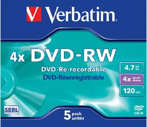 Verbatim DVD-RW / 4,7 GB / 4X / 5 Stück Jewelbox