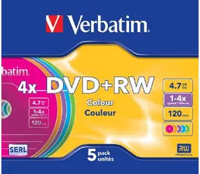 Slim-Hülle für Verbatim DVD+RW Color / 4,7 GB / 4X / 5 Stück