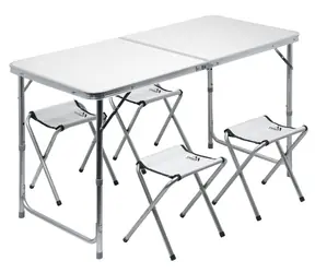Cattara DOUBLE Teleskop grau + 4X Stühle / Klappbarer Campingtisch / 120 x 60 x 66 cm
