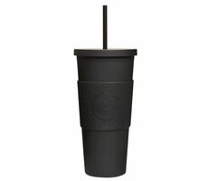 Neon Kactus Trinkbecher mit Strohhalm 625 ml schwarz / Kunststoff 