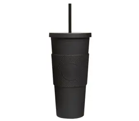Neon Kactus Trinkbecher mit Strohhalm 625 ml schwarz / Kunststoff 