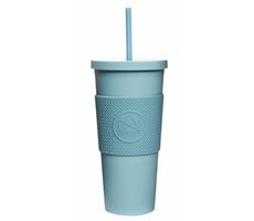 Neon Kactus Trinkbecher mit Strohhalm 625 ml blau / Kunststoff 