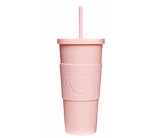 Neon Kactus Trinkbecher mit Strohhalm 625 ml rosa / Kunststoff