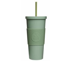 Neon Kactus Trinkbecher mit Strohhalm 625 ml grün / Kunststoff 