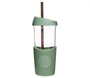 Neon Kactus Glasbecher mit Strohhalm 568 ml grün / Glas 