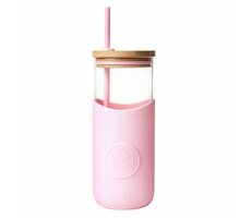 Neon Kactus Glasbecher mit Strohhalm 1 L rosa / Glas 