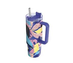 Quokka Edelstahl-Thermosbecher mit Strohhalm, Farbe: Vibe Midnight Forest, 880 ml