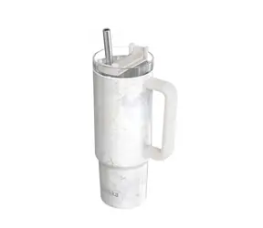 Quokka Edelstahl-Thermosbecher mit Strohhalm, Farbe Vibe Marble, 880 ml