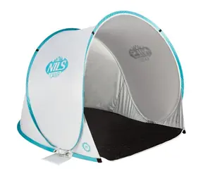 NILS Camp NC3173 grau-türkis / Selbstfaltendes Strandzelt / 110 x 140 x 110 cm / Wassersäule: 1000 mm