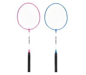 NILS NRZ001 Set mit 2 Badmintonschlägern und Nylon-Federbällen, rosa-blau
