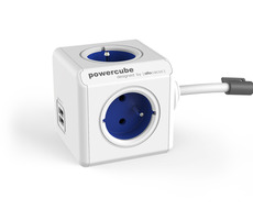 PowerCube Extended USB blau / Verlängerungskabel 230V / 1,5m / 4 Steckdosen / 2x USB- Port