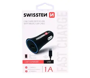 Swissten CL USB-Adapter 1A + Micro-USB-Kabel / Autoladegerät / Schwarz