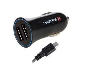 Swissten CL-Adapter 2x USB 2,4A + Micro-USB-Kabel / Autoladegerät / Schwarz