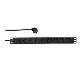 LogiLink PDU8C02 schwarz / Mehrfachsteckdose für Server / 8x Buchse Typ F / 2x USB-A / 2m / bis 3500W